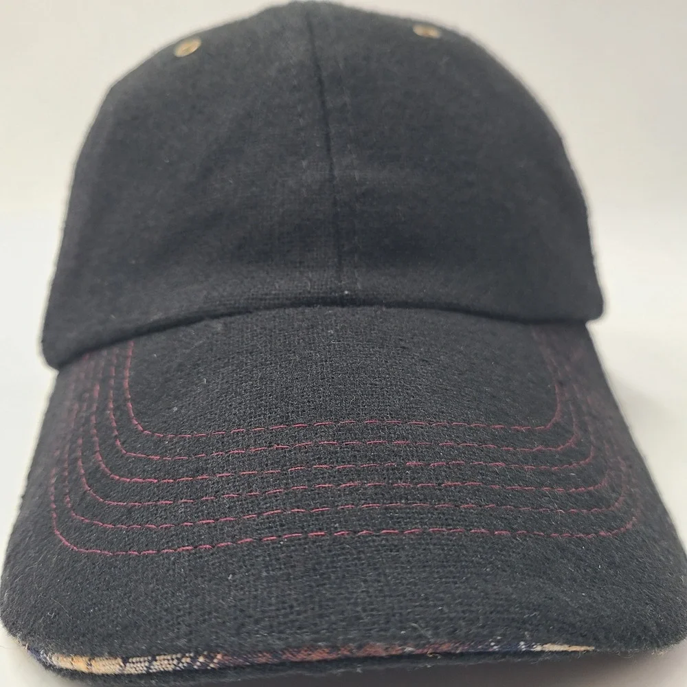 Stetson Hat Strapback Black Wool Blend Metal Logo Plaid Casual Baseball Cap Men - Picture 3 of 13